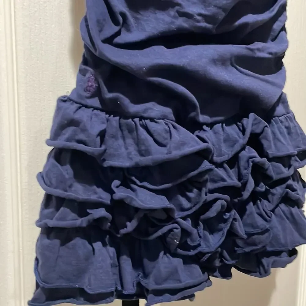 Ralph Lauren 5 navy blue drip waisted rushed gathers four tier hemline EUC